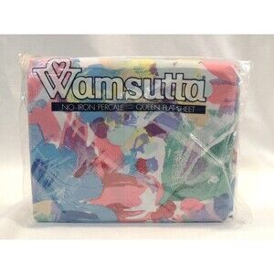 VTG 80s Wamsutta No-Iron Percale Queen Flat Sheet Watercolor Floral Pattern NIP